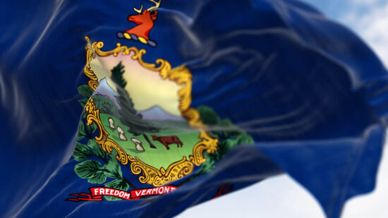 Vermont and the american flags waving in the wind